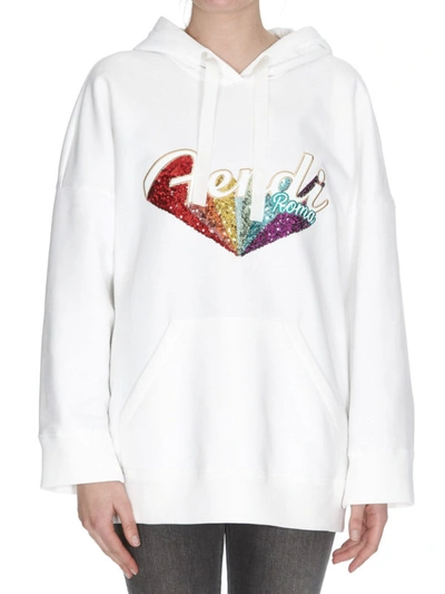 Shop Fendi Rainbow Embroidery White Hoodie