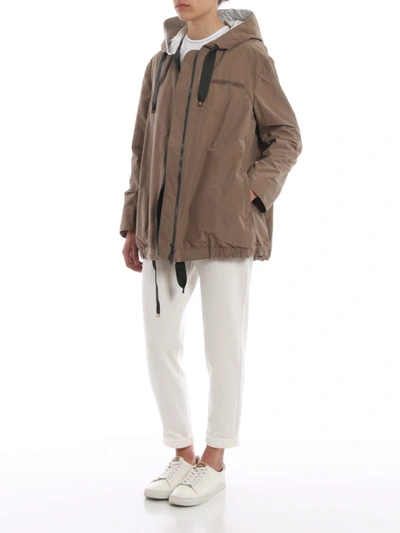 Shop Brunello Cucinelli Taffeta Jacket With Embellished Pocket In Light Brown