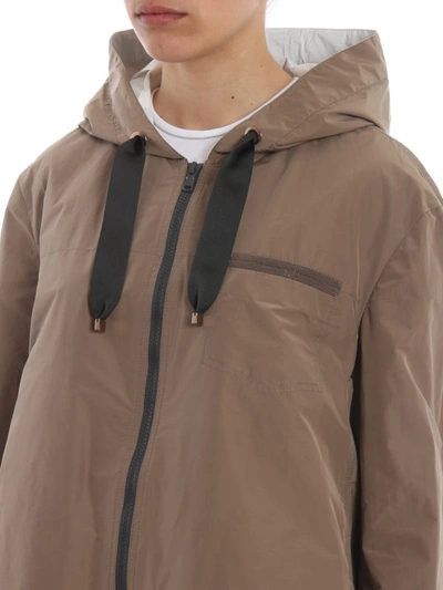 Shop Brunello Cucinelli Taffeta Jacket With Embellished Pocket In Light Brown