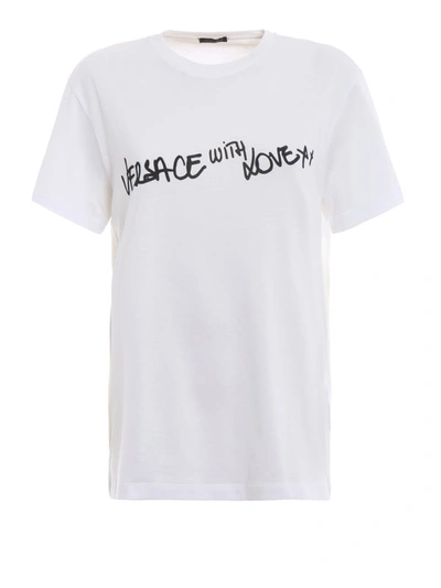 Shop Versace With Love Cotton Over T-shirt In White