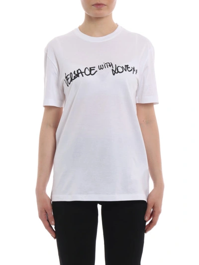 Shop Versace With Love Cotton Over T-shirt In White