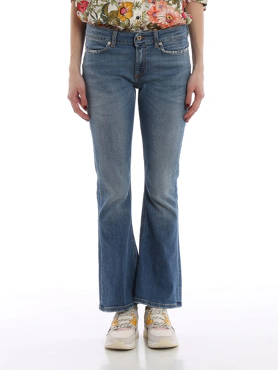 Shop Dondup Adler Crop Skinny Bootcut Jeans In Medium Wash