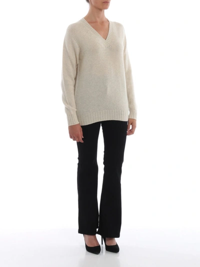 Shop Prada Melange Cashmere V-neck Sweater In Beige