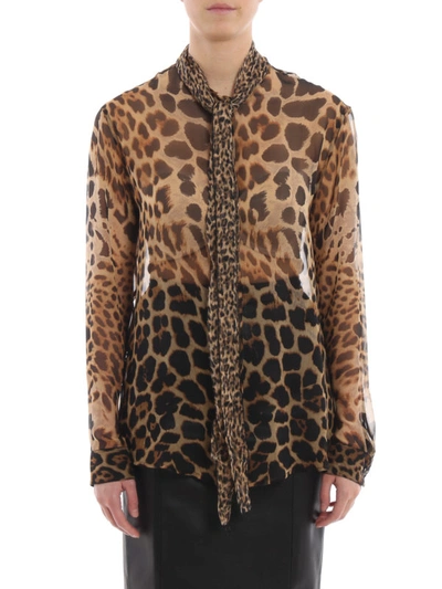 Shop Saint Laurent Leo Print Sheer Silk Shirt In Animal Print