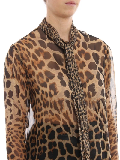 Shop Saint Laurent Leo Print Sheer Silk Shirt In Animal Print