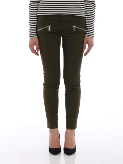 Shop Dsquared2 Zipped Bottom Twill Trousers In Dark Green