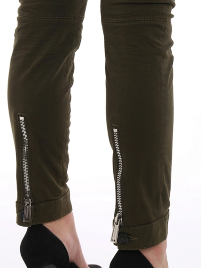 Shop Dsquared2 Zipped Bottom Twill Trousers In Dark Green