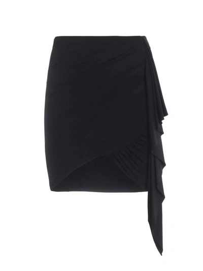 Shop Alexandre Vauthier Ruffle Black Stretch Mini Skirt