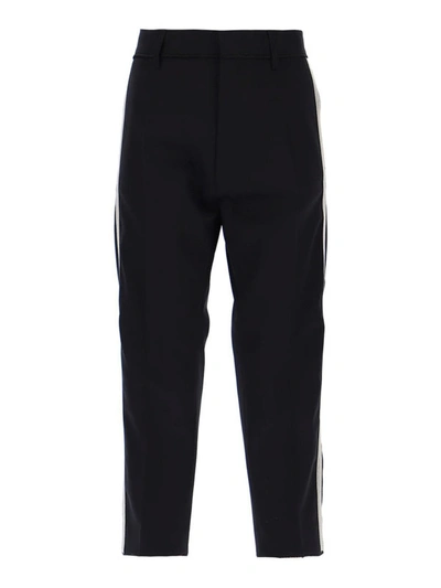 Shop Dsquared2 Cropped Wool Trousers With Contrasting Bands In Black