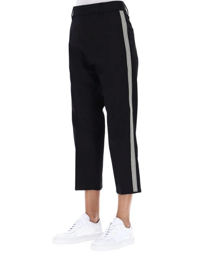 Shop Dsquared2 Cropped Wool Trousers With Contrasting Bands In Black