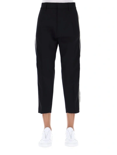 Shop Dsquared2 Cropped Wool Trousers With Contrasting Bands In Black