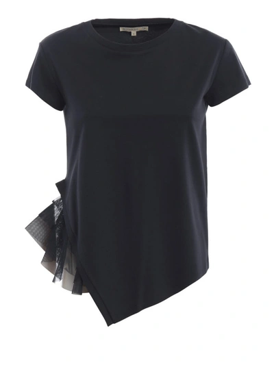 Shop Patrizia Pepe Asymmetric Black T-shirt With Ruched Top