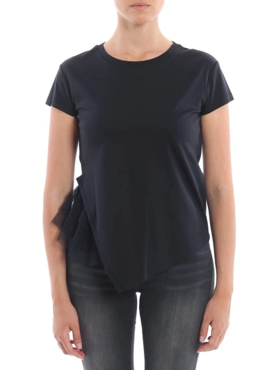 Shop Patrizia Pepe Asymmetric Black T-shirt With Ruched Top