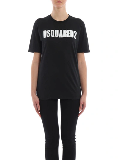 Shop Dsquared2 Logo Lettering Black Cotton T-shirt