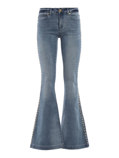 Shop Michael Kors Selma Stud Embellished Flared Jeans In Light Wash