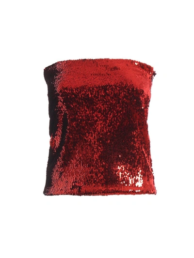 Shop Alexandre Vauthier Red Sequined Strapless Top