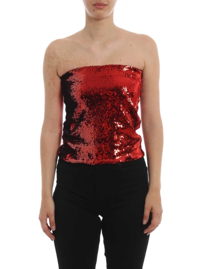 Shop Alexandre Vauthier Red Sequined Strapless Top