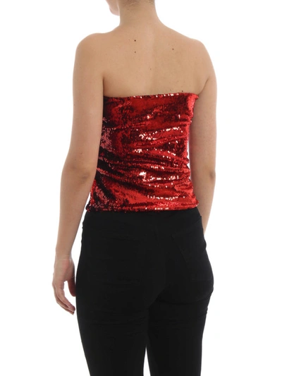 Shop Alexandre Vauthier Red Sequined Strapless Top