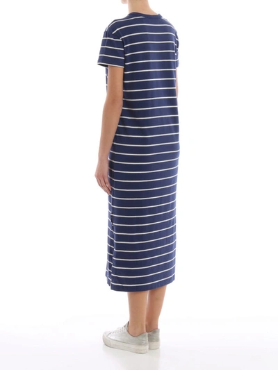 Shop Polo Ralph Lauren Striped Cotton Jersey Maxi Tee-dress In Blue