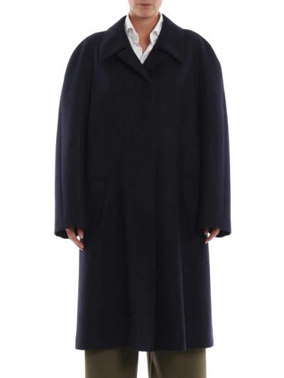 Shop Prada Mink Fur Martingale Belt Wool Cloth Coat In Dark Blue