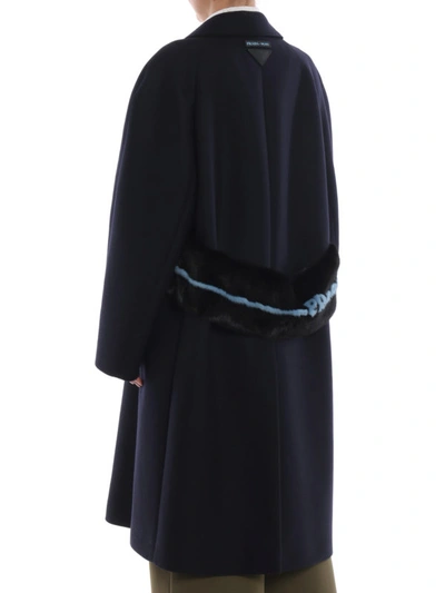 Shop Prada Mink Fur Martingale Belt Wool Cloth Coat In Dark Blue