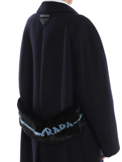 Shop Prada Mink Fur Martingale Belt Wool Cloth Coat In Dark Blue