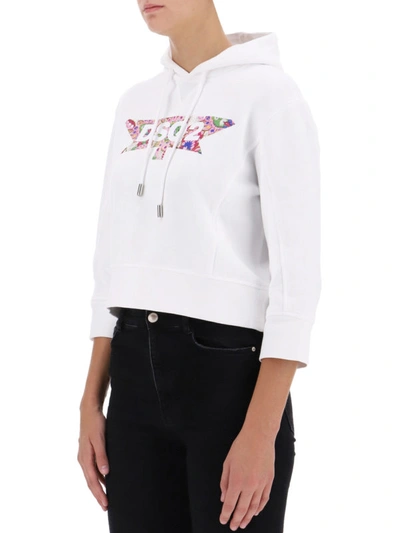 Shop Dsquared2 Cropped Logo Print Hoodie In White
