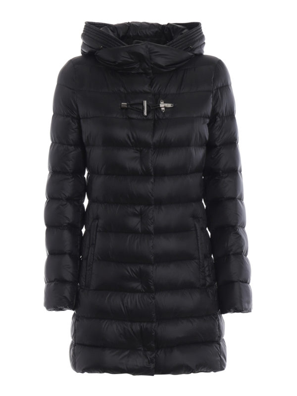 Fay Black Nylon Puffer Coat With Wraparound Hood | ModeSens