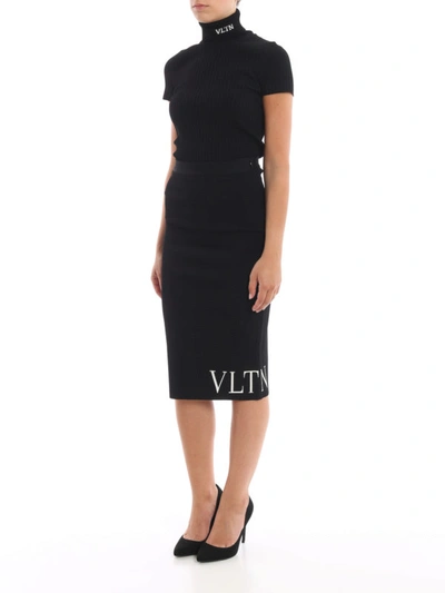 Shop Valentino Jacquard Logo Pencil Skirt In Black