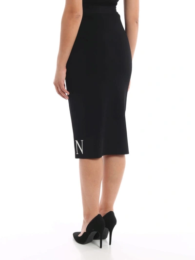 Shop Valentino Jacquard Logo Pencil Skirt In Black