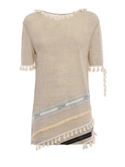 Shop Loewe Beige Linen T-shirt With Tassels