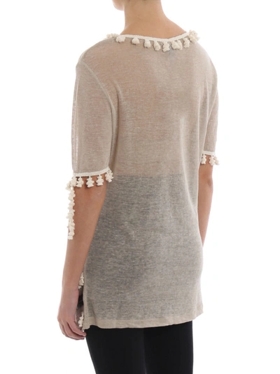 Shop Loewe Beige Linen T-shirt With Tassels