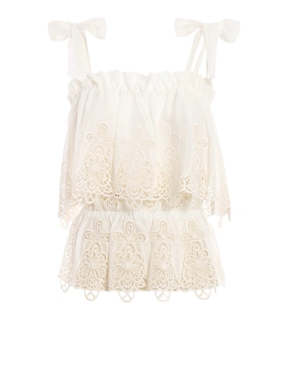 Shop Dolce & Gabbana Lace Embroidered Muslin Flounce Tank Top In White