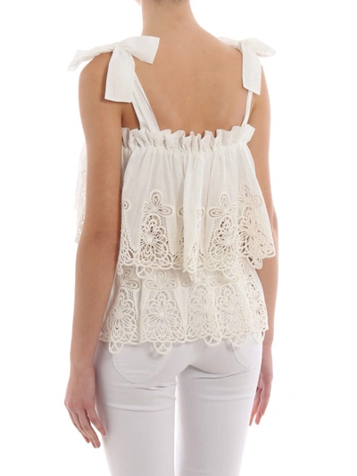 Shop Dolce & Gabbana Lace Embroidered Muslin Flounce Tank Top In White