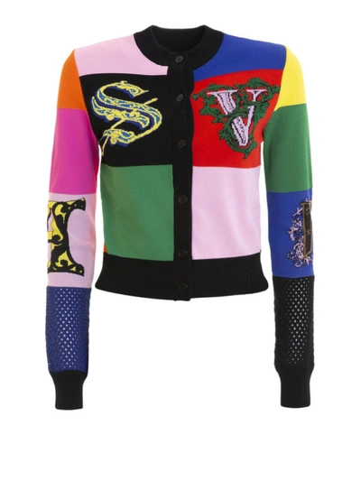 Shop Versace Multicolour Viscose Blend Cardigan