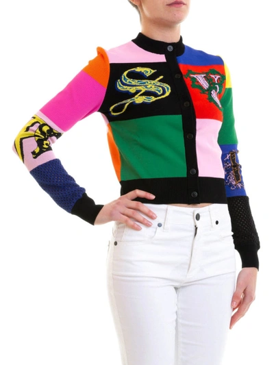 Shop Versace Multicolour Viscose Blend Cardigan