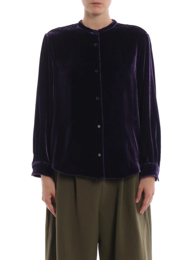 Shop Aspesi Purple Silk Blend Smooth Velvet Shirt