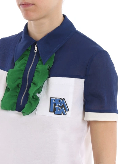 Shop Prada Silk Chiffon And Cotton Jersey Polo Shirt In Multicolour