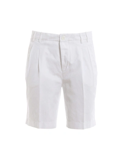 Shop Aspesi Optical White Cotton And Linen Short Pants