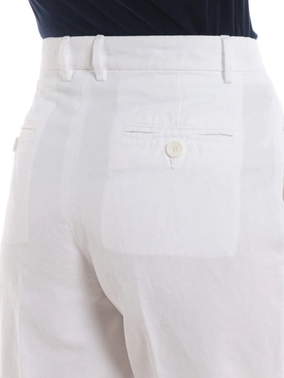 Shop Aspesi Optical White Cotton And Linen Short Pants