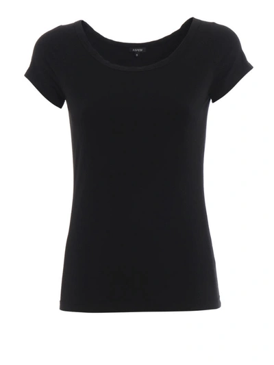 Shop Aspesi Stretch Cotton Boat Neck Black T-shirt