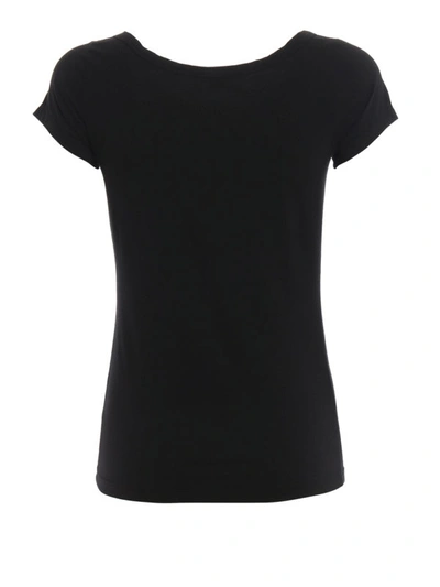 Shop Aspesi Stretch Cotton Boat Neck Black T-shirt