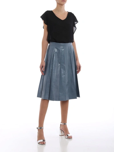 Shop Bottega Veneta Tweedia Lambskin Pleated Skirt In Light Blue