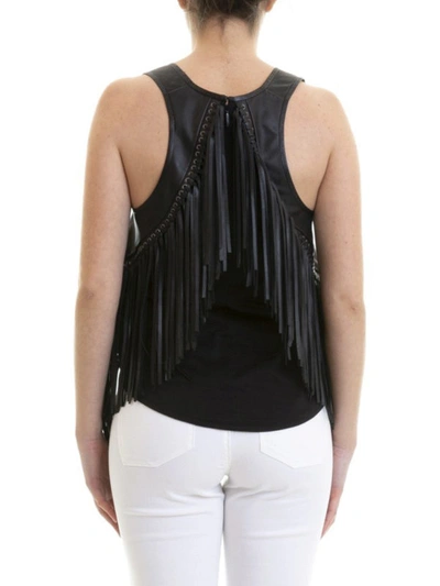 Shop Roberto Cavalli Fringed Nappa Tank Top In Black