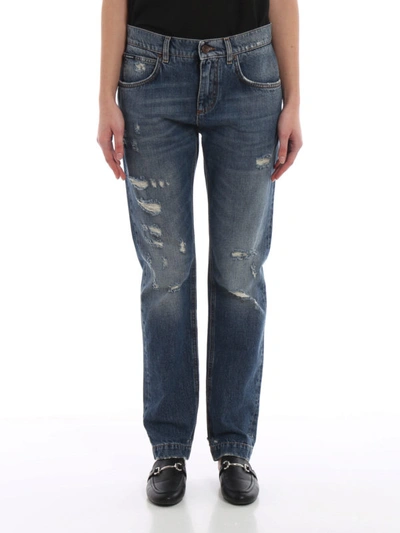 Shop Dolce & Gabbana Distressed Effect Boyfriend Jeans In Light Wash