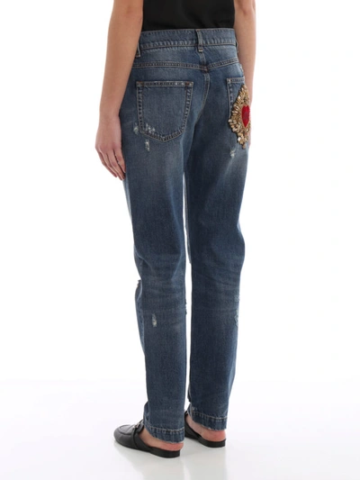 Shop Dolce & Gabbana Distressed Effect Boyfriend Jeans In Light Wash