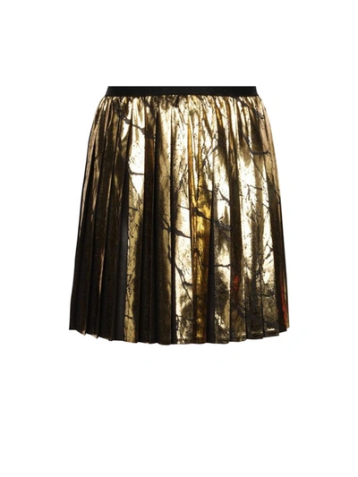 Shop Versace Pleated Metallic Mini Skirt In Gold