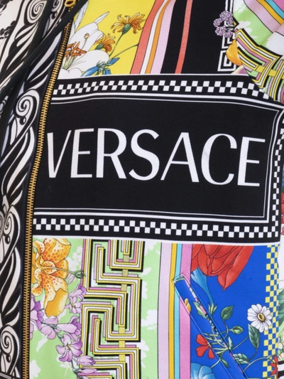 Shop Versace Printed Cotton Fleece Zip Up Hoodie In Multicolour