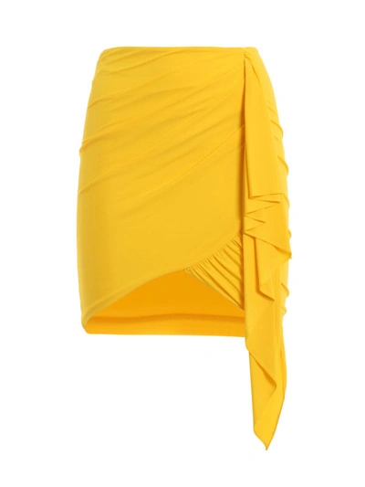 Shop Alexandre Vauthier Ruffle Yellow Stretch Mini Skirt