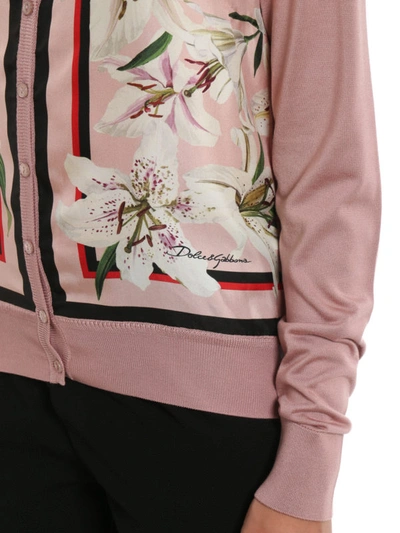 Shop Dolce & Gabbana Lilium Print Silk Cardigan In Pink